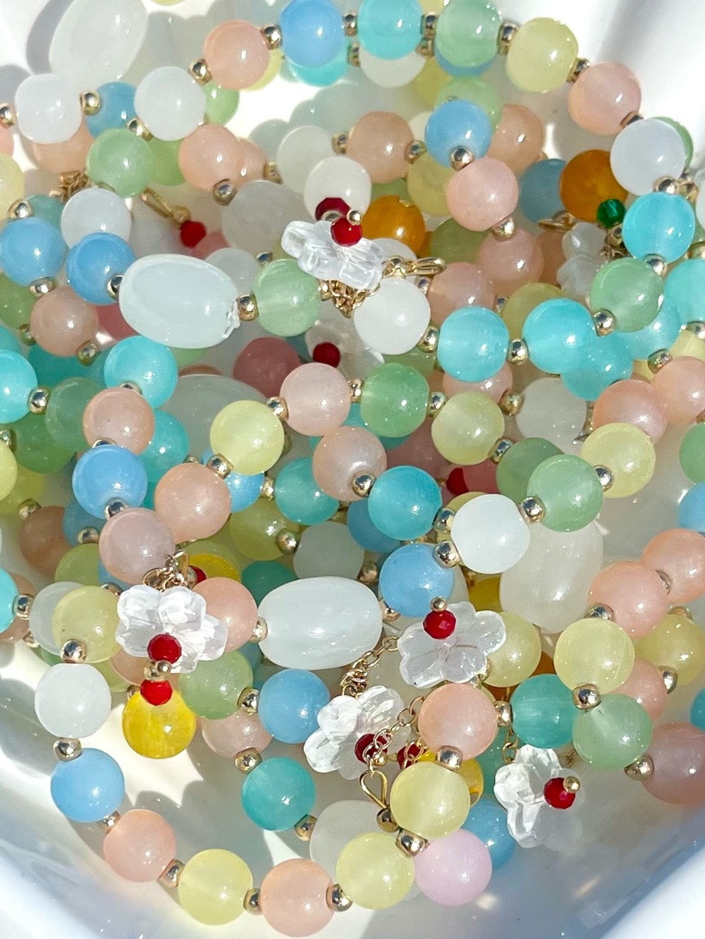Pastel Rainbow Glass Beaded Bracelet NWOT
